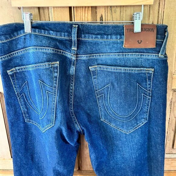 True Religion Men's 36 x 33 Rocco Relaxed Skinny Jeans Dark Wash Blue Denim Slim - Picture 6 of 7